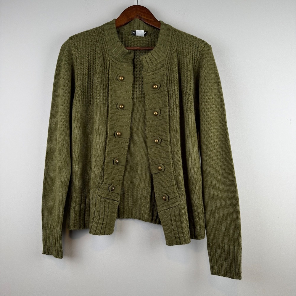 Venus Cardigan Military Button Sweater Womens M Olive Green Brass Utility Earthy